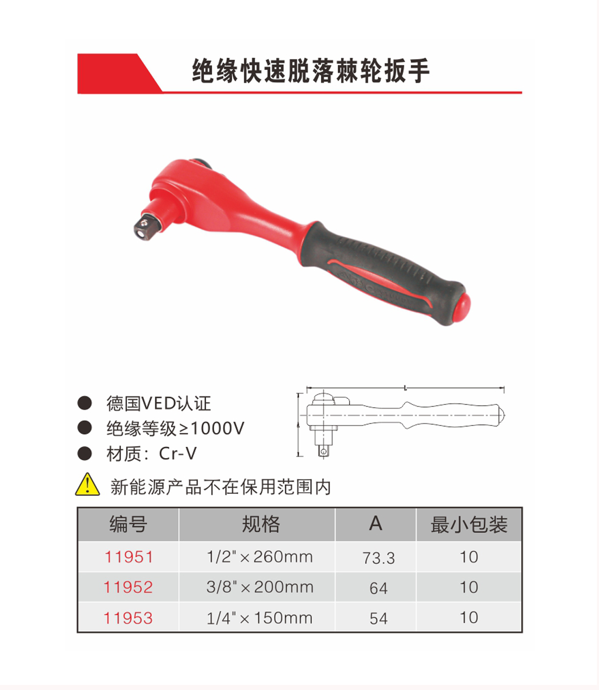 絕緣快速脫落棘輪扳手（NO.11951-11953）