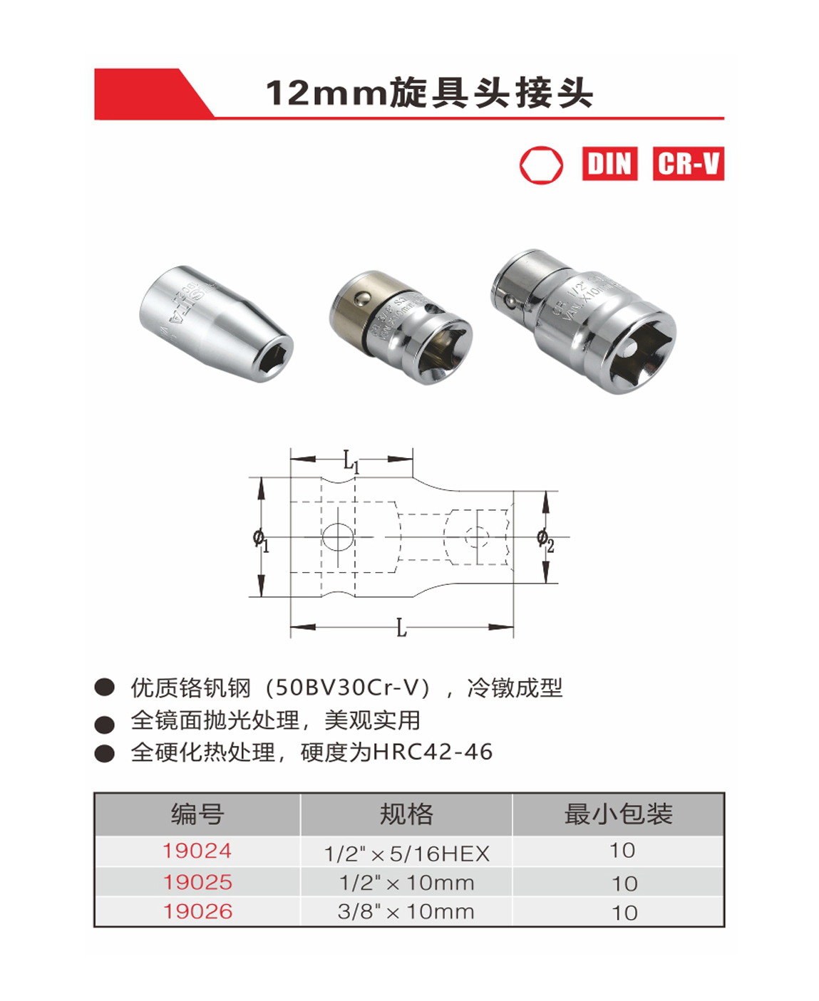 12mm旋具頭接頭（NO.19024-19026）